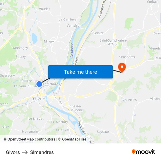 Givors to Simandres map