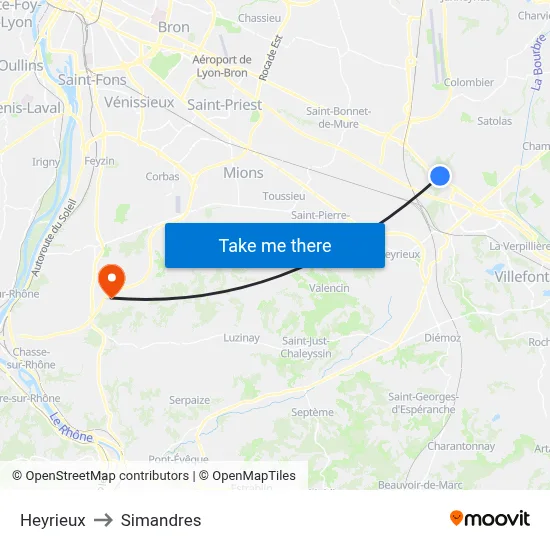 Heyrieux to Simandres map