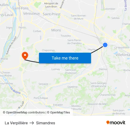 La Verpillière to Simandres map