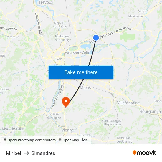 Miribel to Simandres map