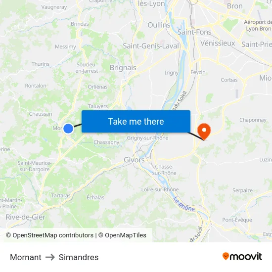 Mornant to Simandres map