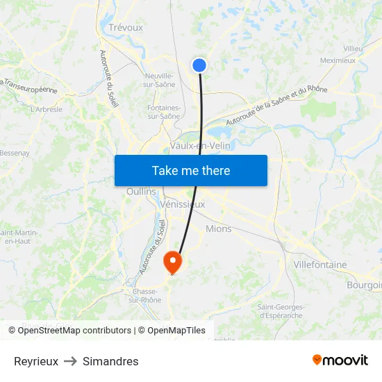 Reyrieux to Simandres map