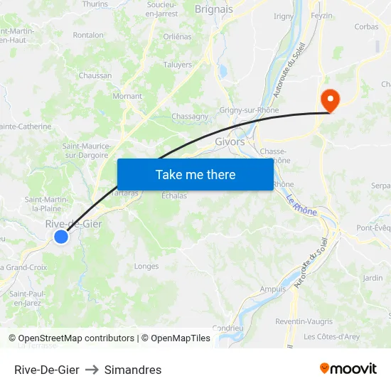 Rive-De-Gier to Simandres map