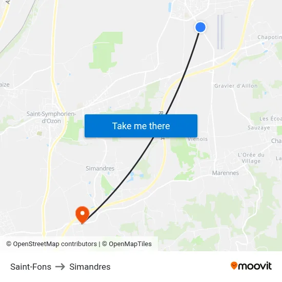 Saint-Fons to Simandres map