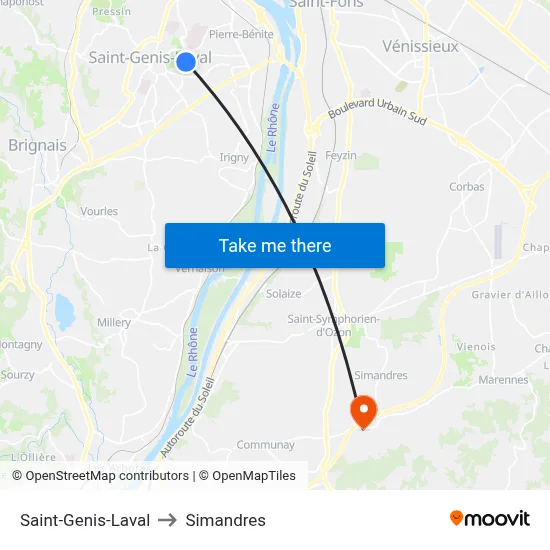 Saint-Genis-Laval to Simandres map