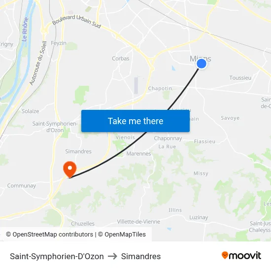 Saint-Symphorien-D'Ozon to Simandres map
