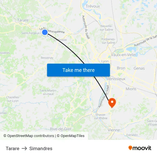 Tarare to Simandres map