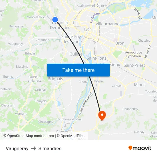 Vaugneray to Simandres map