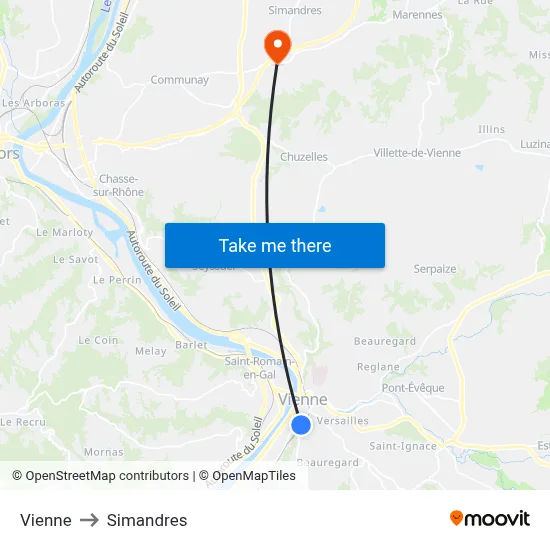 Vienne to Simandres map