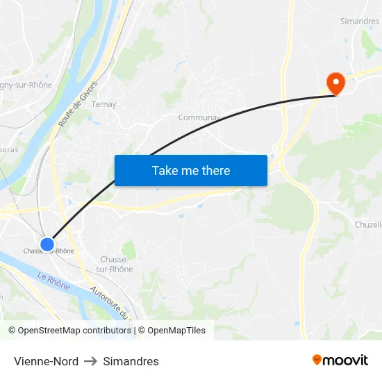 Vienne-Nord to Simandres map