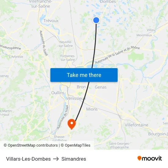 Villars-Les-Dombes to Simandres map