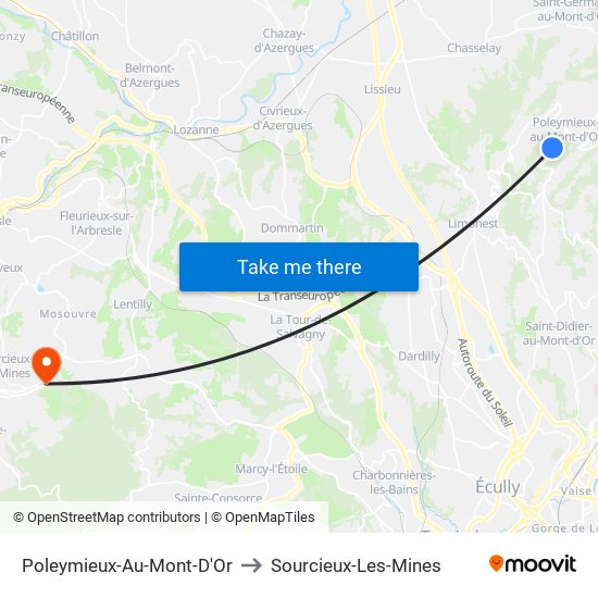 Poleymieux-Au-Mont-D'Or to Sourcieux-Les-Mines map