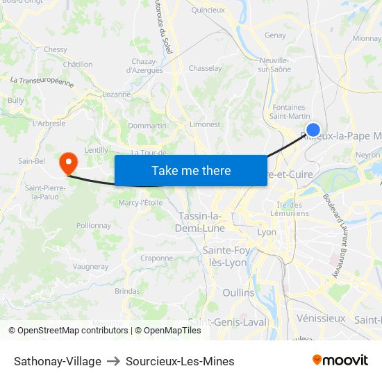 Sathonay-Village to Sourcieux-Les-Mines map