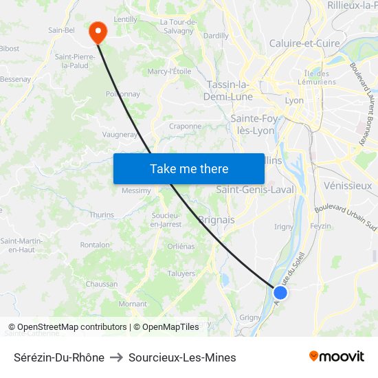 Sérézin-Du-Rhône to Sourcieux-Les-Mines map