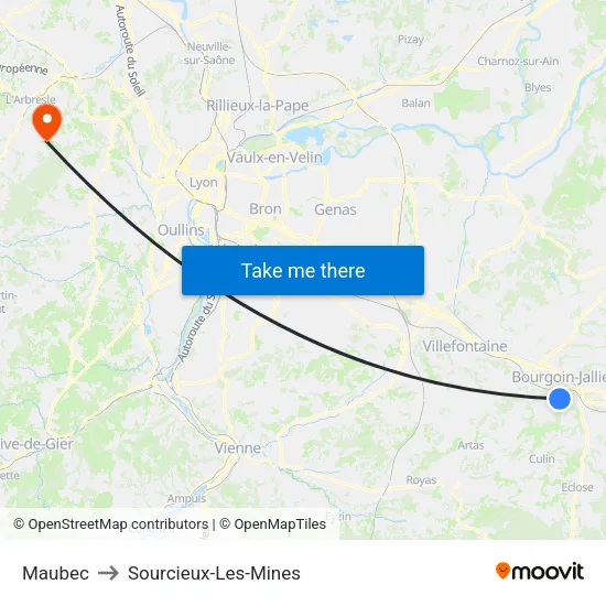 Maubec to Sourcieux-Les-Mines map