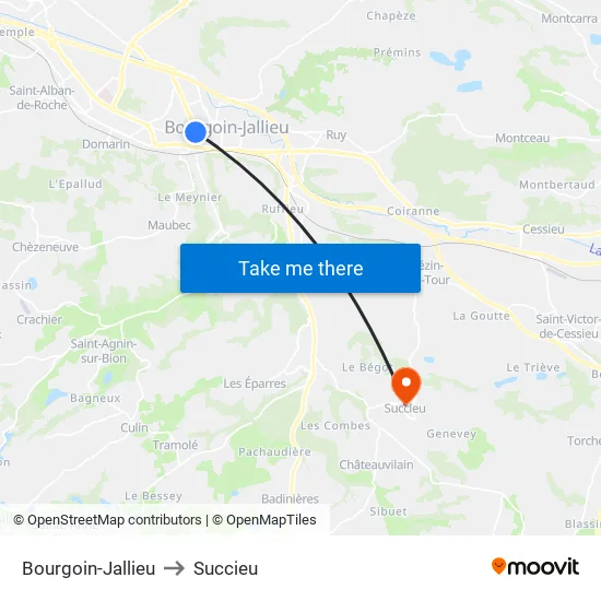 Bourgoin-Jallieu to Succieu map