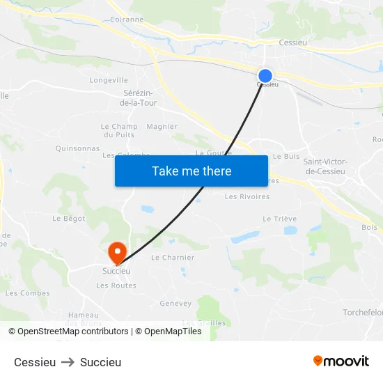 Cessieu to Succieu map