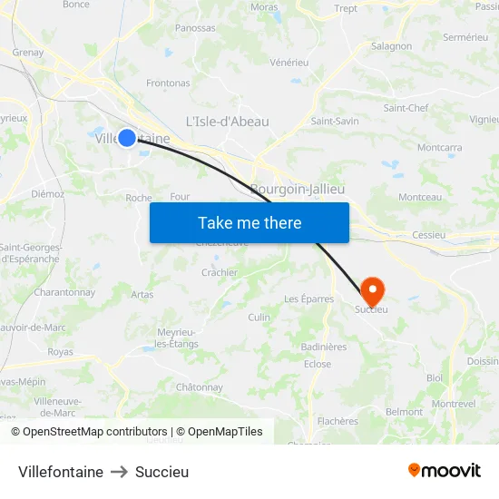 Villefontaine to Succieu map