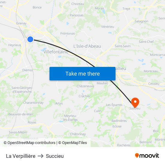 La Verpillière to Succieu map
