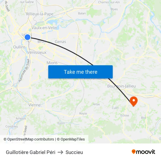 Guillotière Gabriel Péri to Succieu map