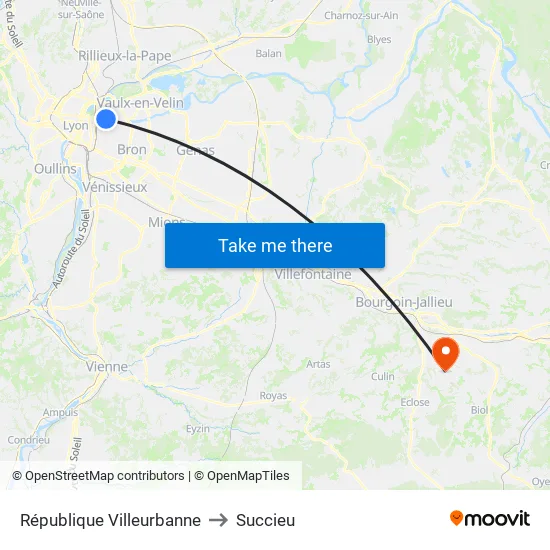 République Villeurbanne to Succieu map