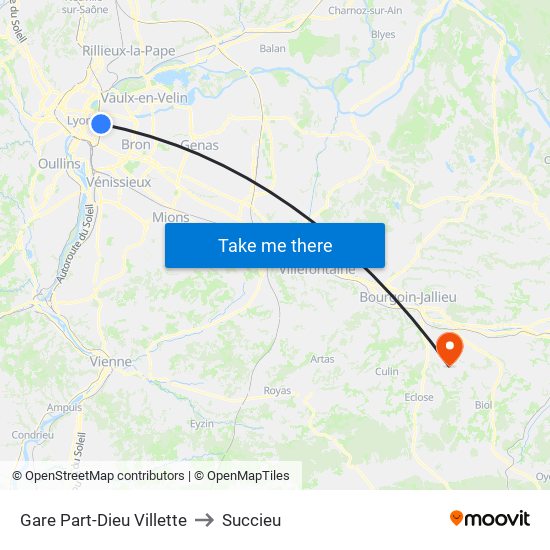 Gare Part-Dieu Villette to Succieu map