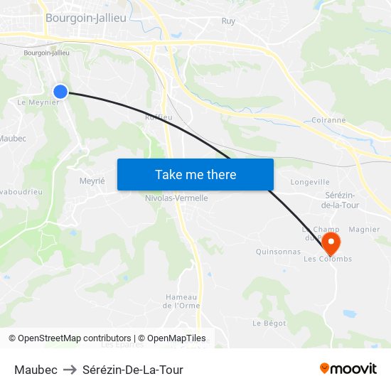 Maubec to Sérézin-De-La-Tour map