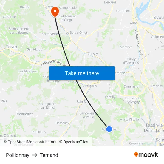 Pollionnay to Ternand map