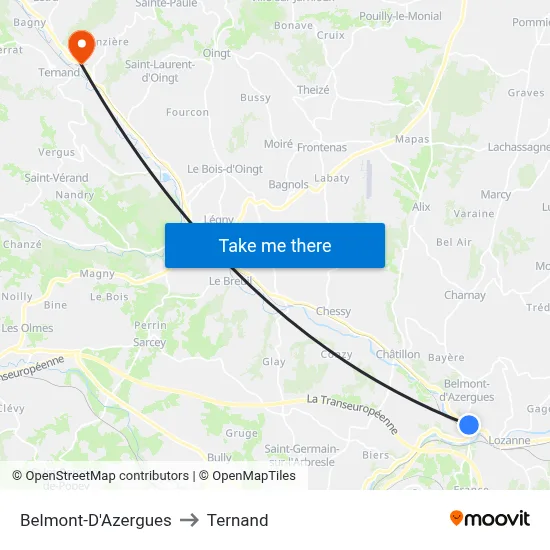 Belmont-D'Azergues to Ternand map