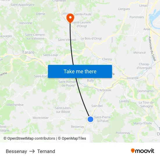 Bessenay to Ternand map
