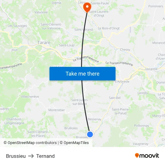 Brussieu to Ternand map