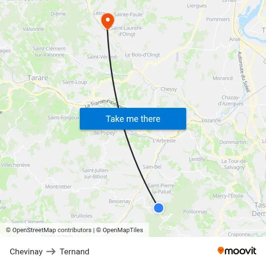 Chevinay to Ternand map