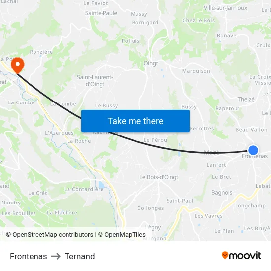 Frontenas to Ternand map