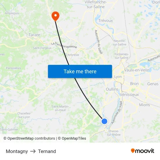 Montagny to Ternand map