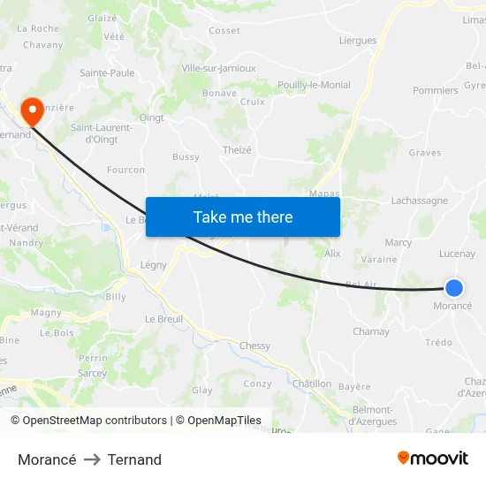 Morancé to Ternand map