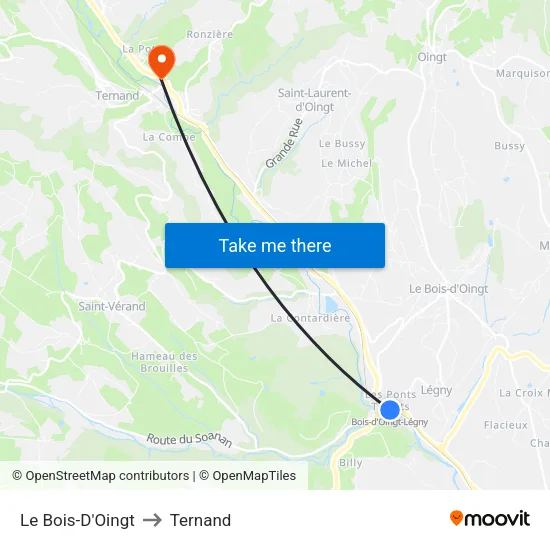 Le Bois-D'Oingt to Ternand map