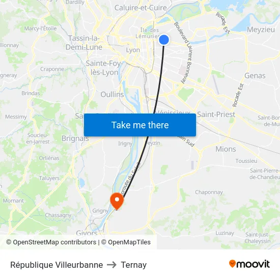 République Villeurbanne to Ternay map