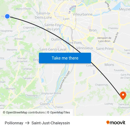 Pollionnay to Saint-Just-Chaleyssin map