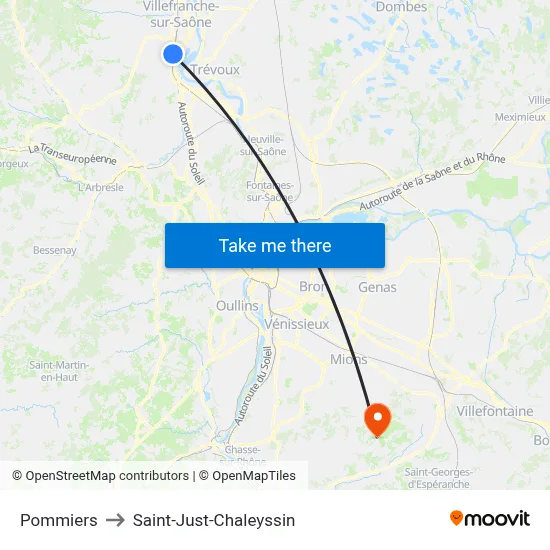 Pommiers to Saint-Just-Chaleyssin map