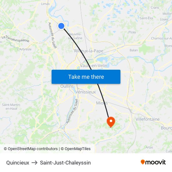 Quincieux to Saint-Just-Chaleyssin map