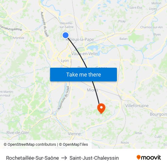 Rochetaillée-Sur-Saône to Saint-Just-Chaleyssin map