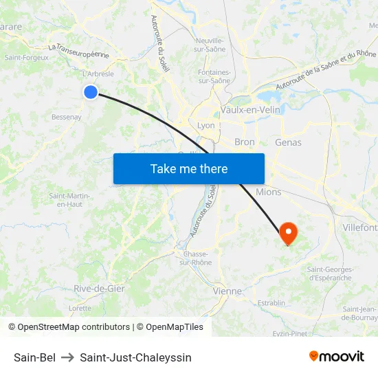 Sain-Bel to Saint-Just-Chaleyssin map