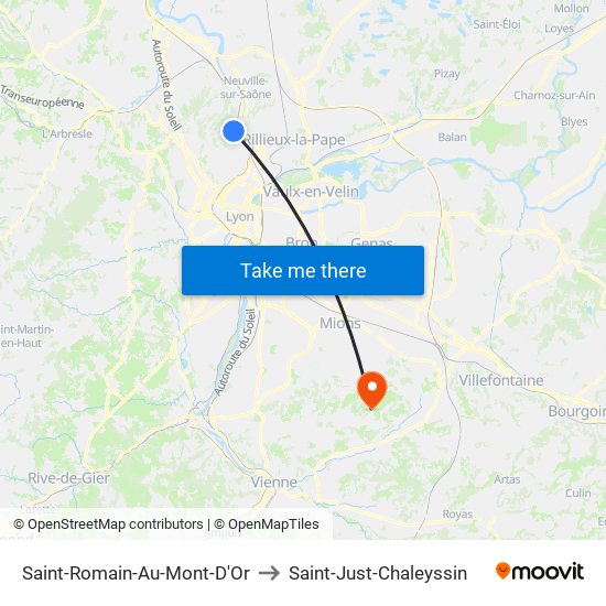 Saint-Romain-Au-Mont-D'Or to Saint-Just-Chaleyssin map