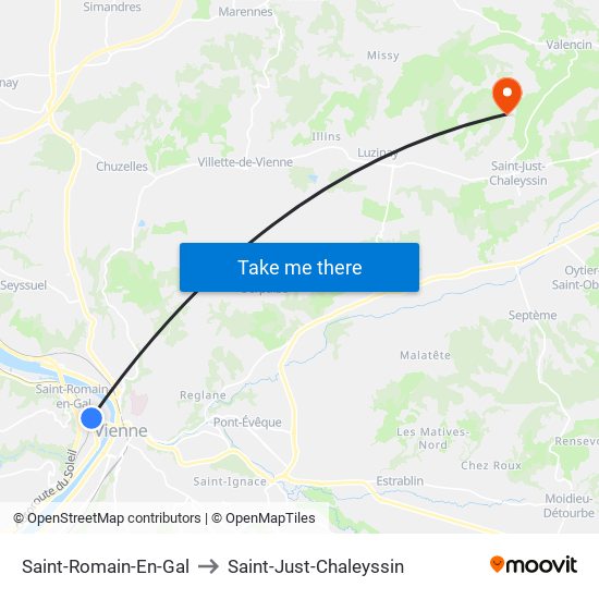 Saint-Romain-En-Gal to Saint-Just-Chaleyssin map