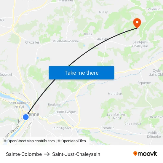 Sainte-Colombe to Saint-Just-Chaleyssin map
