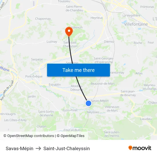 Savas-Mépin to Saint-Just-Chaleyssin map