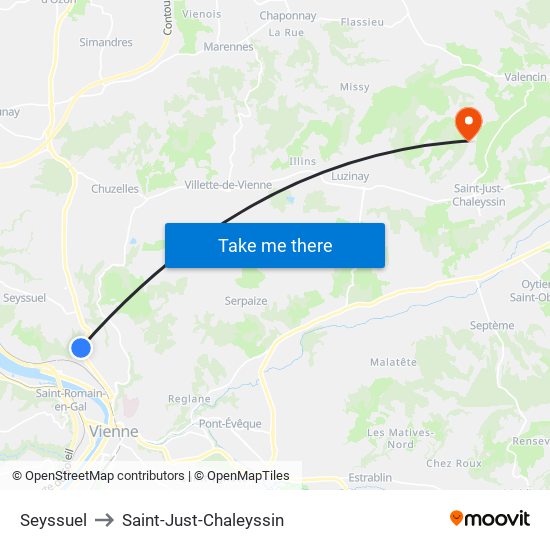 Seyssuel to Saint-Just-Chaleyssin map