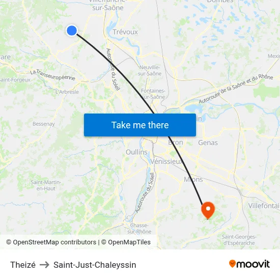 Theizé to Saint-Just-Chaleyssin map