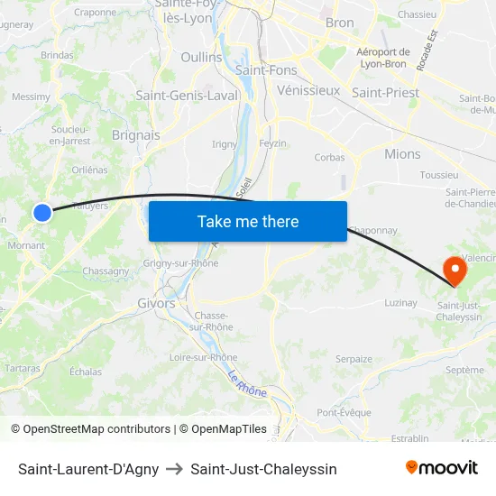 Saint-Laurent-D'Agny to Saint-Just-Chaleyssin map