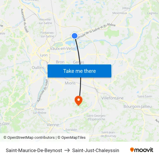 Saint-Maurice-De-Beynost to Saint-Just-Chaleyssin map